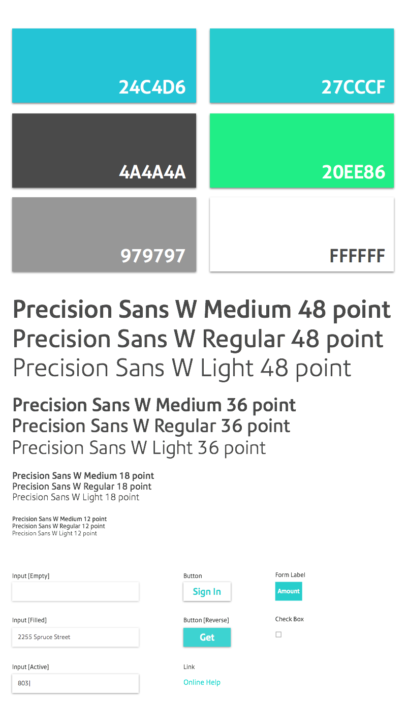 Ví dụ bảng màu và typography trong Atomic Design
