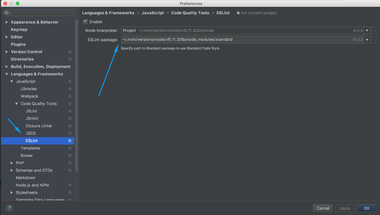 Cấu hình package Standard.js trong  PhpStorm