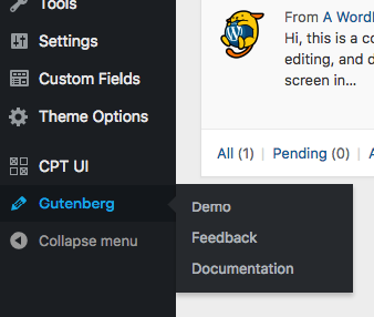 Menu Gutenberg trong WordPress