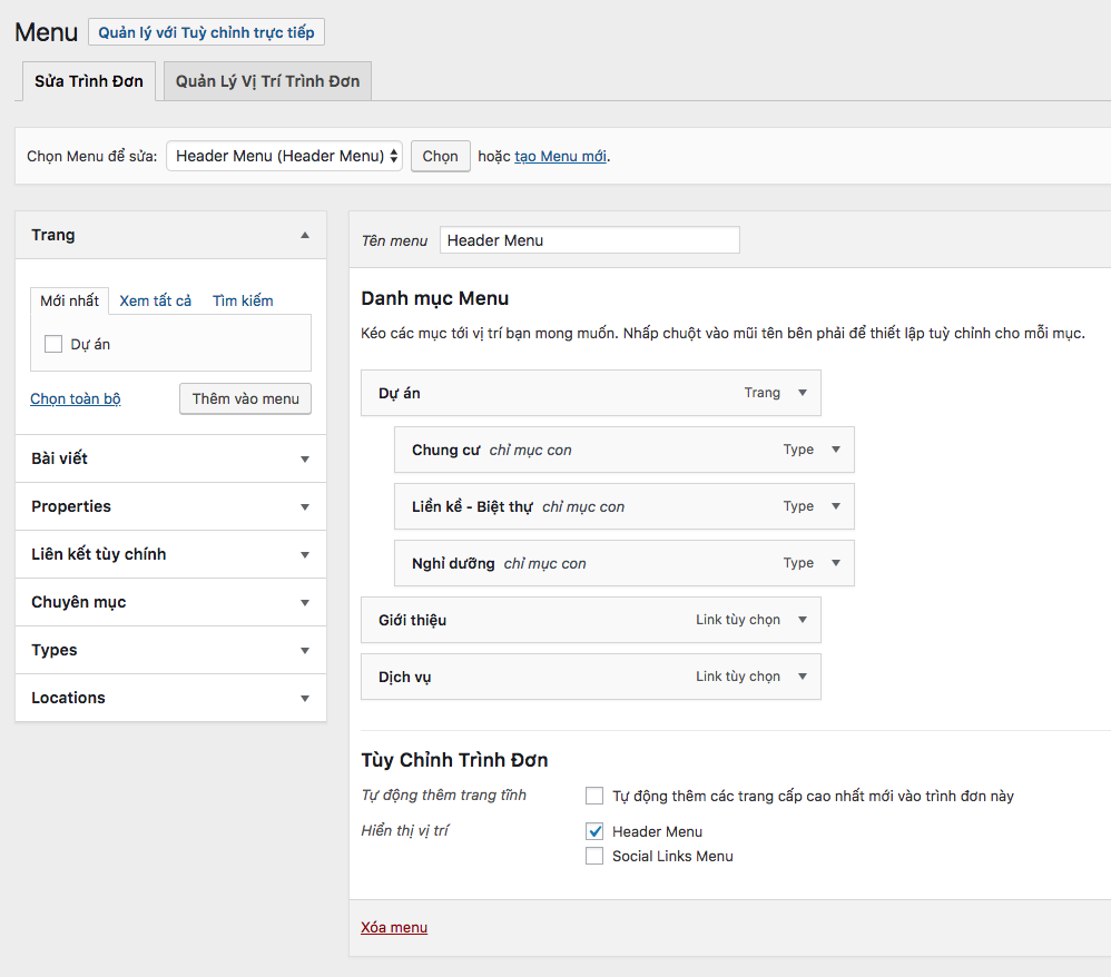 Thêm menu có chứa sub-menu trong WordPress