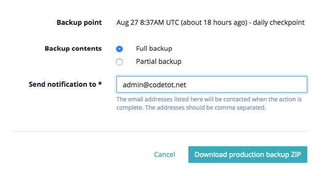 Xác nhận tải xuống backup của WPEngine