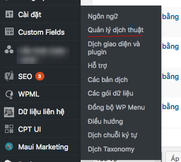 Truy cập vào menu WPML