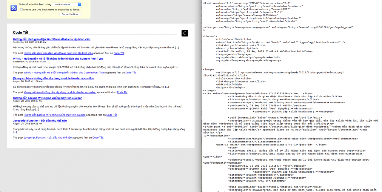 So sánh hiển thị RSS Feed giữa Chrome và Firefox