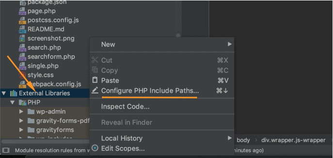 Menu thêm External Libraries trong PhpStorm