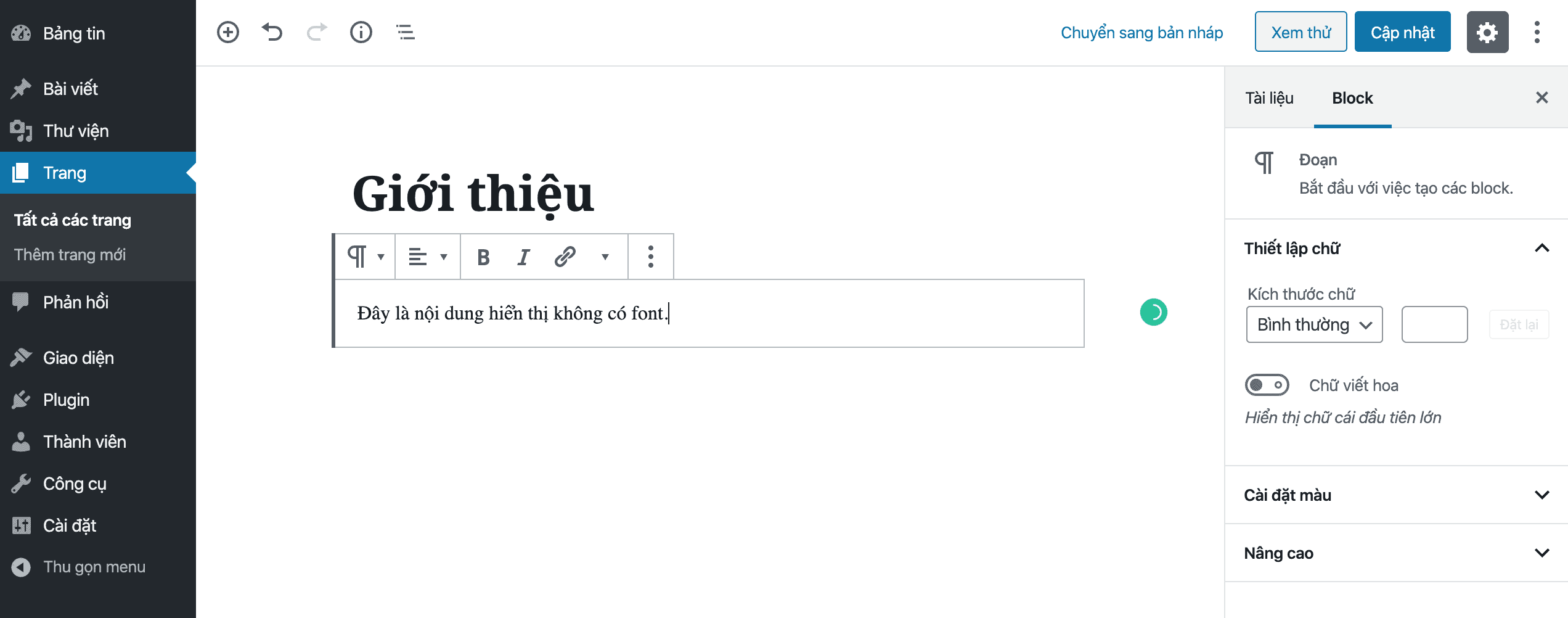 Block Editor khi sử dụng với giao diện không tương thích