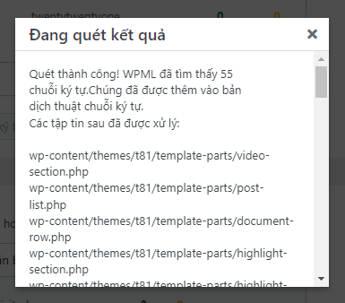 Quét có kết quả ký tự cần dịch trong giao diện
