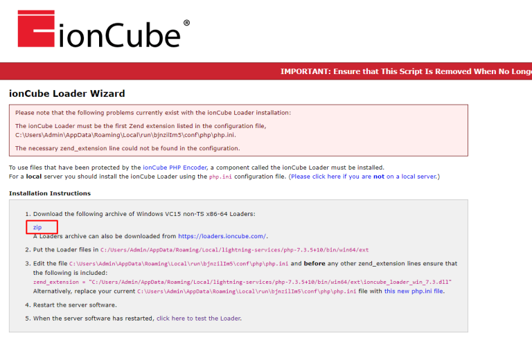 Cài đặt ioncube loaders wizard